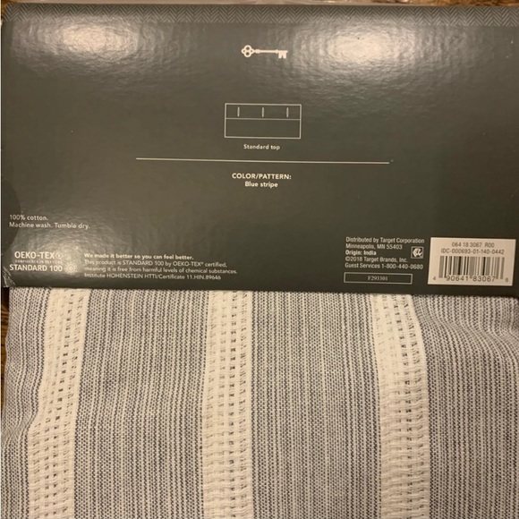 NWT Threshold Shower Curtain Blue Stripe 100% Cotton 72 x 72 - Picture 2 of 3